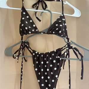 Princess Polly Brown & White Polka Dot Bikini